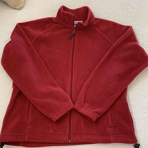 Columbia Fleece Red Burgundy zip up sweatshirt Jacket Pockets Large‎
